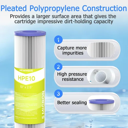Miniatura 3 de Cartucho de filtro de agua de 5 micrones para toda la casa, filtros de sedimentos plisados para agua de pozo, reemplazo universal para cualquier