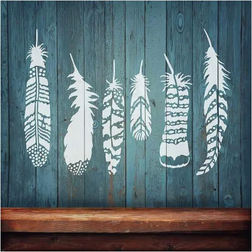 Feathers - Juego de plantillas de 6 piezas, plantillas de pared de moda para decoración de pared, diseño de pared de bricolaje, por Cutting Edge