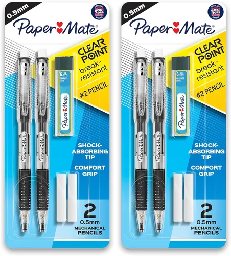 Paper Mate Clearpoint - Lápices mecánicos, plomo HB #2 de 0.020 in, resistente a la rotura, repuestos de borrador, 2 unidades (paquete de 2)