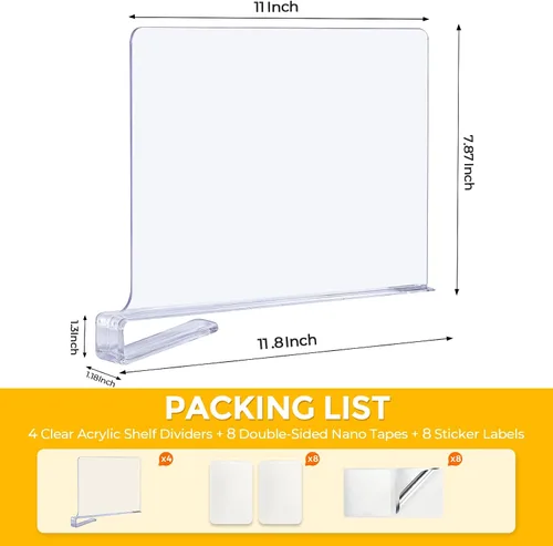 Miniatura 2 de JOY DECOR Paquete de 6 Divisores de Estantes Acrílicos Transparentes para Organizador y Almacenamiento de Armarios, Separadores de Estantes