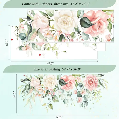 Miniatura 2 de Calcomanías de pared de flores y hojas para despegar y pegar, calcomanías grandes de vinilo floral para colgar, vid extraíble, decoración del hogar