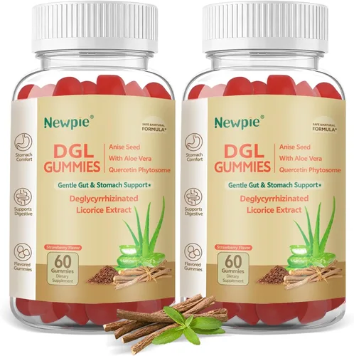 Miniatura 10 de Gomitas DGL Extracto de raíz de regaliz deglicirricinado, quercetina, aloe vera, polvo de semilla de anís Salud intestinal, alivio del estómago