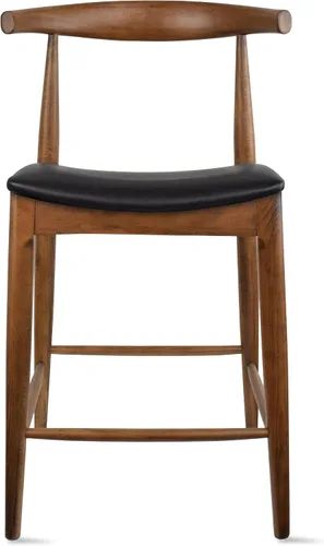 Miniatura 9 de 2xhome Taburete de bar de altura de mostrador con codo, marco de madera, taburetes de bar con respaldos abiertos, cojín de cuero PU oscuro, negro