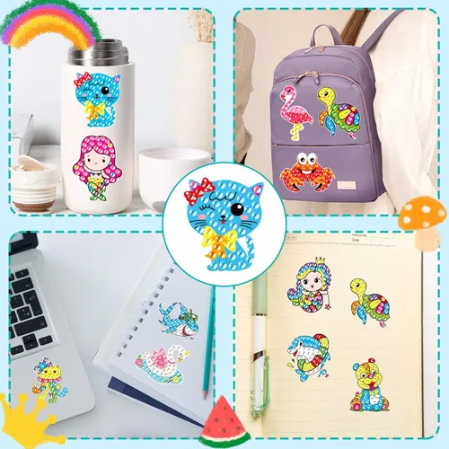 Miniatura 6 de ACSAUMMY Kits de Pegatinas de Pintura de Arte de Diamante para Niños, 36 piezas de Lindas Pegatinas de Pintura de Arte de Diamante 5D Pegatinas