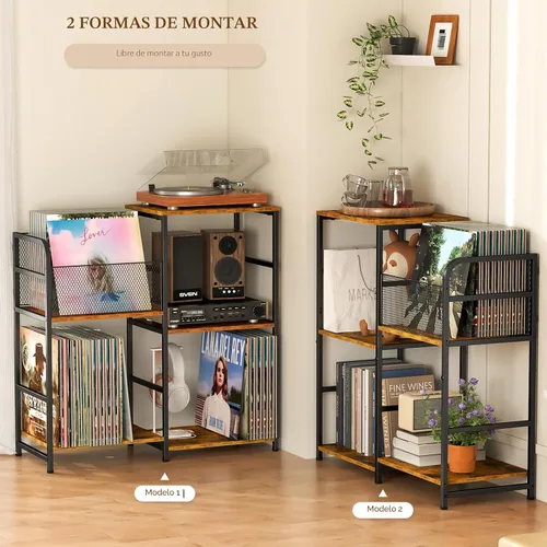 Miniatura 3 de ThreeHio Soporte para tocadiscos, soporte para tocadiscos con almacenamiento de vinilo con capacidad para hasta 300 álbumes, armario
