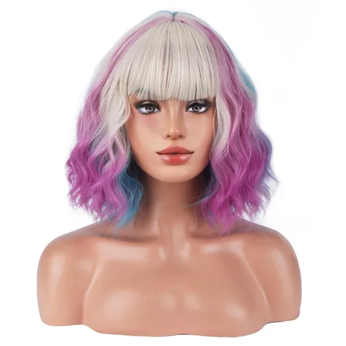 Miniatura 22 de BERON Pelucas cortas verdes para mujer, peluca rizada ondulada con flequillo para niñas, pelucas de cabello de color verde aguacate, peluca