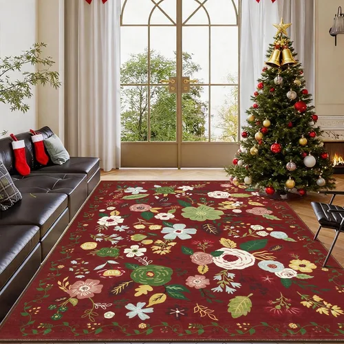 Miniatura 32 de U'Artlines Alfombra de Área Bohemia Lavable, 2x3 Pequeña Suave Antideslizante Vintage Felpudo para Puerta Frontal Interior Alfombra Verde