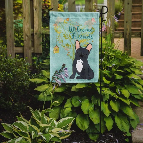 Miniatura 2 de Caroline's Treasures BB7632GF Bandera de jardín con texto en inglés «Welcome Friends» de Bulldog francés negro para buzón, bandera decorativa