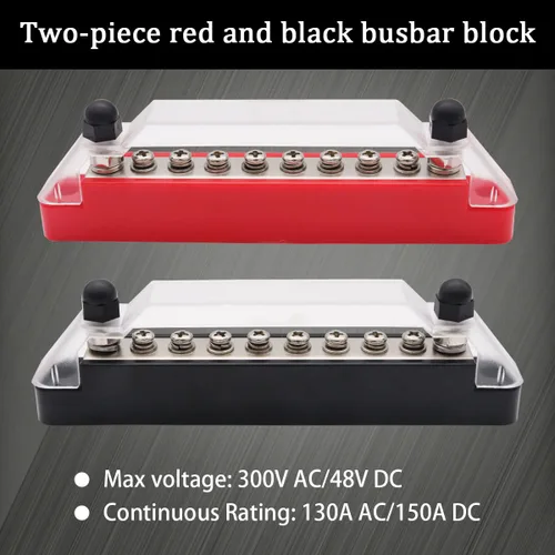 Miniatura 4 de (rojo + negro) Bloque de terminales de distribución de energía con cubierta con pernos de terminal M6, tornillos de terminal M4, barra de bus