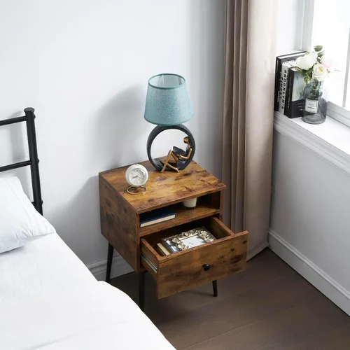 Miniatura 5 de VECELO Juego de 2 mesitas de noche modernas, mesa auxiliar cuadrada con cajón y espacio de almacenamiento para dormitorio y sala de estar