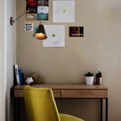 Miniatura 2 de Lámpara de pared plegable con brazo oscilante ajustable, aplique de pared de metal retro industrial para interiores, casa de campo, lámpara de pared