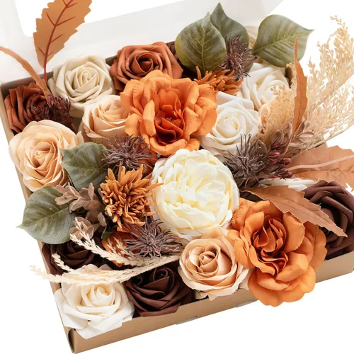 Miniatura 38 de Ling's moment Caja de Flores Falsas, Tallos de Vegetación Artificial Falsa Rosas de Espuma Dalia Hortensia de Seda Peonía Flor de Tela para Centros