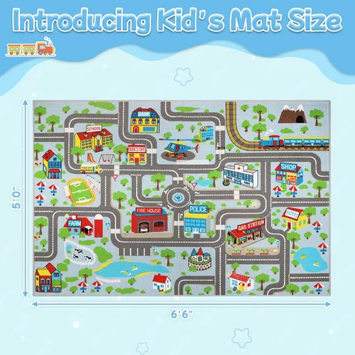 Miniatura 2 de Alfombra de juego para niños de 6.6 x 5.0 pies, alfombra azul para niños para autos de juguete, alfombra antideslizante de mapa de la ciudad