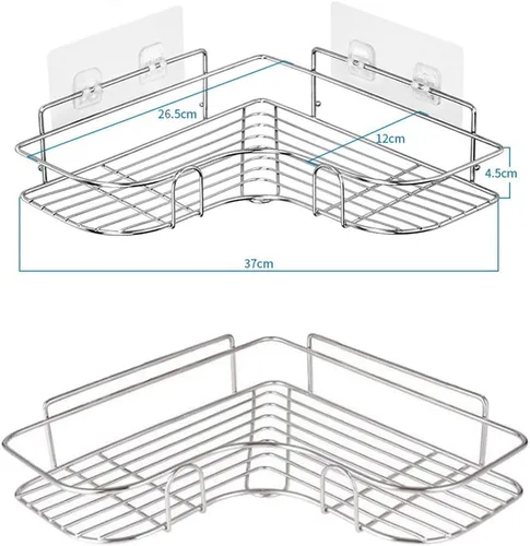 Miniatura 3 de Paquete de 2 organizadores de ducha esquineros, estante adhesivo de baño montado en la pared, estante de baño de acero inoxidable, organizador