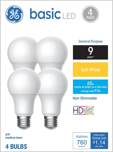GE - Bombilla LED de uso general básico A19 luz diurna LED, 36993