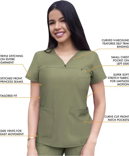 Miniatura 3 de Adar Pro - Conjunto de ropa quirúrgica que facilita el movimiento para mujer, blusa quirúrgica con cuello en V en corazón y pantalón quirúrgico