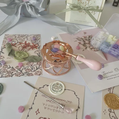 Miniatura 4 de Kit de calentador de sellos de cera de metal con cuchara y varilla de agitación, para sello de cera de boda
