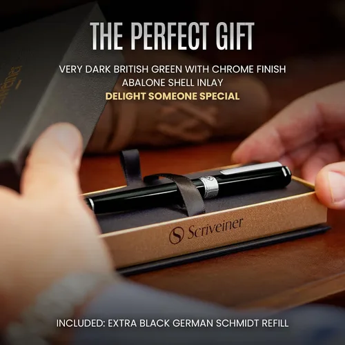 Miniatura 3 de Scriveiner – Bolígrafo roller color verde y negro, con acabado cromado y repuesto de tinta Schmidt, elegante opción de regalo para hombres y 15. Muy
