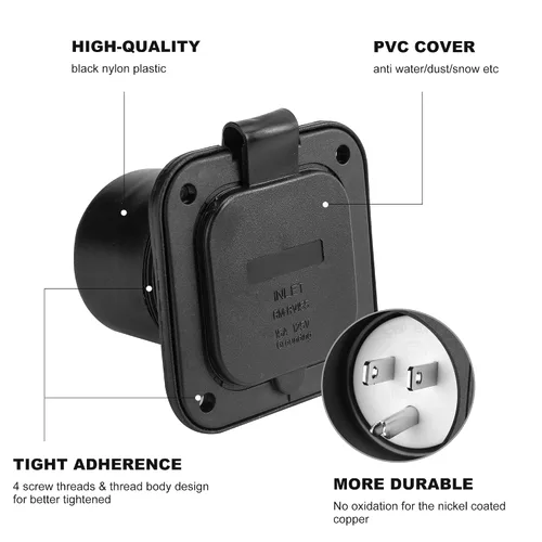 Miniatura 2 de Entrada con brida de 15 amperios, 125 V, enchufe de entrada de alimentación de orilla RV NEMA 5-15 con cubierta impermeable #2 poste de 3 cables