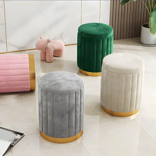 Miniatura 2 de Puf otomano para el hogar, otomano redondo de terciopelo con forma cilíndrica resistente a la decoloración con almacenamiento, reposapiés, taburete