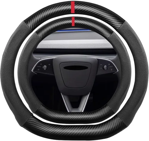 Miniatura 37 de Funda de volante de ante con fibra de carbono de K LAKEY, compatible con Porsche 718 Boxster Cayman 911 Panamera Macan Cayenne de 15 pulgadas, cuero