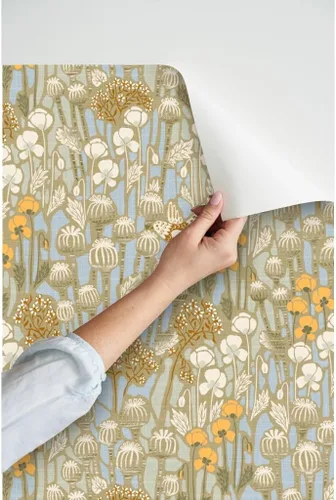 Miniatura 3 de Spoonflower Papel tapiz para despegar y pegar - Amapola Campo Pájaros Crema Neutral Naturaleza Taupe Papel pintado extraíble personalizado