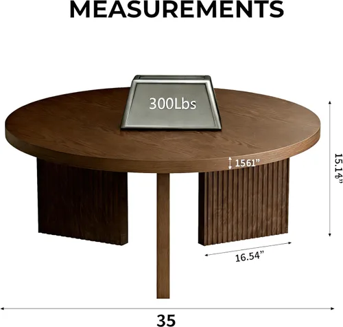 Miniatura 2 de Mesa de café redonda de madera, mesa de café de 35" con mesa gruesa y lisa, mesa central baja circular con patas estables en forma de X, mesa de té