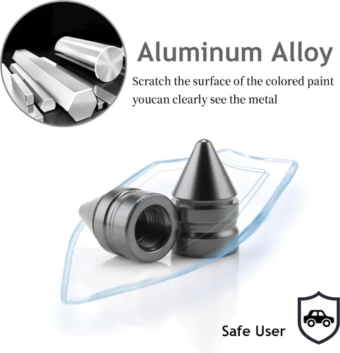 Miniatura 6 de SINGARO Tapones para válvulas de neumáticos de automóvil, 4 piezas de accesorios universales de aleación de aluminio, cubiertas de neumáticos Gris