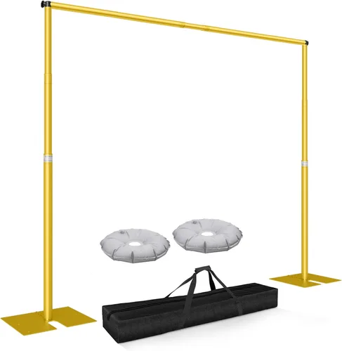 Miniatura 15 de Kit de soporte de fondo de tubo y cortina de 10 x 10 pies, soporte ajustable resistente con bolsa de transporte, marco de fondo de metal para Negro