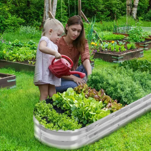 Miniatura 2 de GADI Kit de cama de jardín elevada para verduras, macetas de metal galvanizado con flores, diseñadas para facilitar el bricolaje y la limpieza,