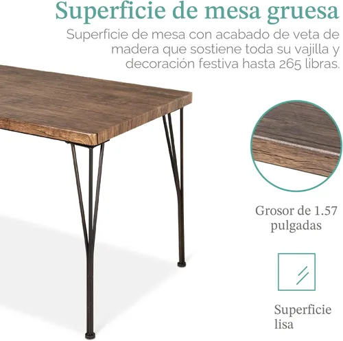 Miniatura 3 de Best Choice Products Juego de 5 muebles de mesa de comedor rectangulares modernos de metal y madera para interiores, para cocina, comedor, rincón