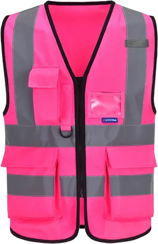 A-SAFETY Chaleco de seguridad rosa de alta visibilidad con tiras reflectantes, varios colores disponibles, talla XL Rosado