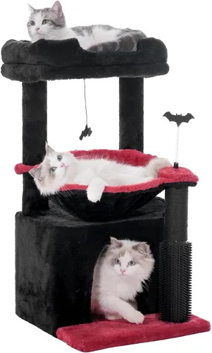 Miniatura 10 de Árbol para gatos pequeños de 32 pulgadas para gatos grandes, torre para gatos adultos con poste rascador, hamaca grande de 15.7 pulgadas y auto Beige