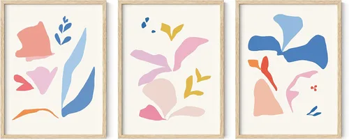 HAUS AND HUES Arte de pared floral - Juego de 3 cuadros de flores decoración, obra de arte abstracta colorida para paredes, pósteres preppy