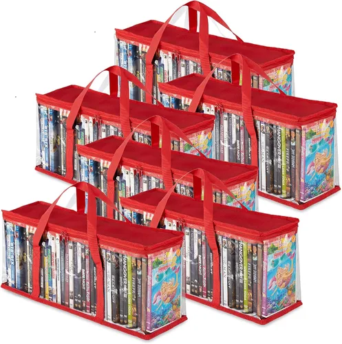 Stock Your Home Bolsas de almacenamiento de DVD (juego de 6) bolsa organizadora de medios para DVD, CD, discos Blu Ray, estuches de películas, caja