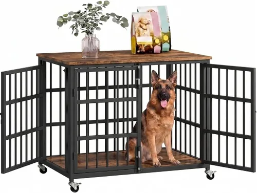 Miniatura 2 de Boldbone Mueble de jaula para perros de 38 pulgadas, resistente para perros grandes, jaula de madera a prueba de fugas y masticaciones para perros