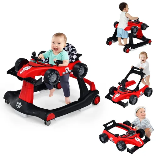 Miniatura 12 de BABY JOY Andador de bebé 4 en 1, Andador de actividad plegable con altura y velocidad ajustables, música, luces, antivuelco, andador de empuje