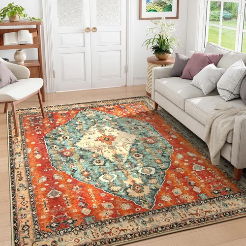 Miniatura 46 de Lahome Alfombra tribal bohemia de 2 x 3 pies, alfombra verde pequeña para entrada, suave, antideslizante, lavable, alfombra de baño bohemia de pelo