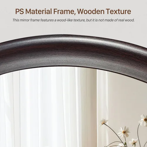 Miniatura 5 de Round Mirrors 24 Inch,Rustic Decorative Transitional Dark Walnut Wall Mirror with Wood Grain for Bathroom,Farmhouse Hanging Vanity Mirror for
