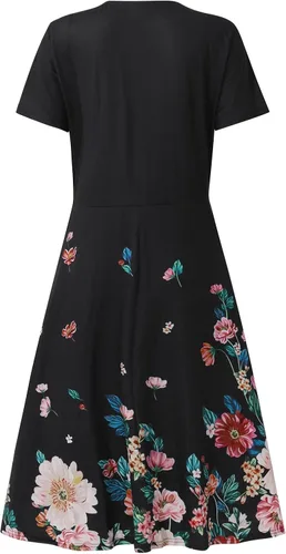 Miniatura 5 de ZEFOTIM Vestidos de verano para mujer 2023 de manga cortasin mangas, floral, cuello en V, vestido por debajo de la rodilla, vestidos casuales fluidos