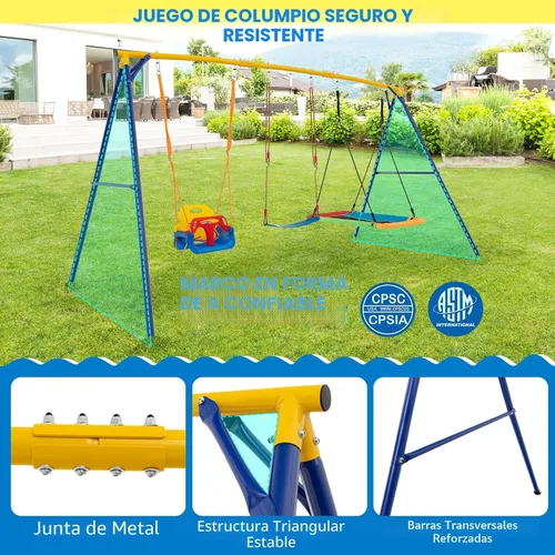 Miniatura 8 de HONEY JOY Juego de columpios de 299 kg para el patio trasero, soporte de columpio de metal resistente con 3 asientos, marco en A con plataforma