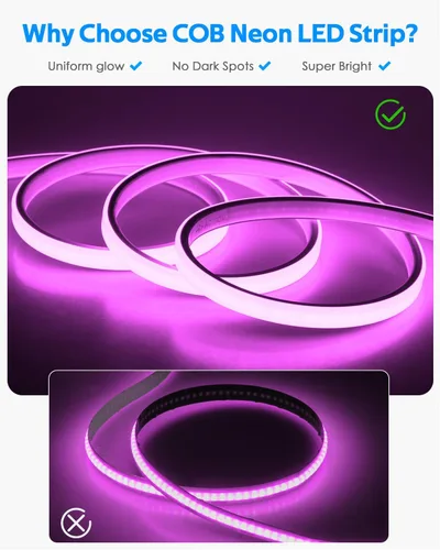 Miniatura 4 de 110V Tira de luz LED RGB COB Bluetooth de 10 pies, tira de luces LED multicolor ajustable flexible con control remoto, sincronización de música