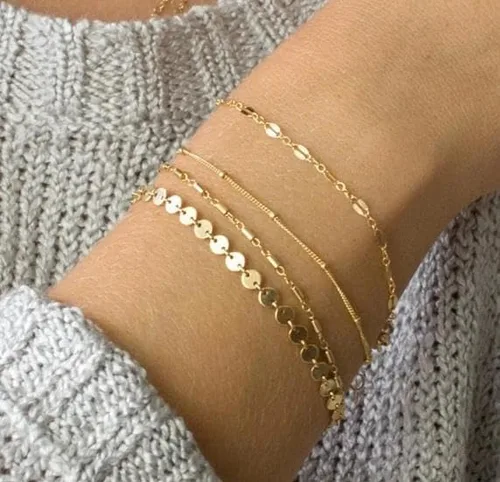 Miniatura 2 de ASCOMY Pulsera para mujer, pulseras de oro para niñas, delicadas pulseras de espiga con clip de papel, juego de pulseras de cadena de cuerda en capas