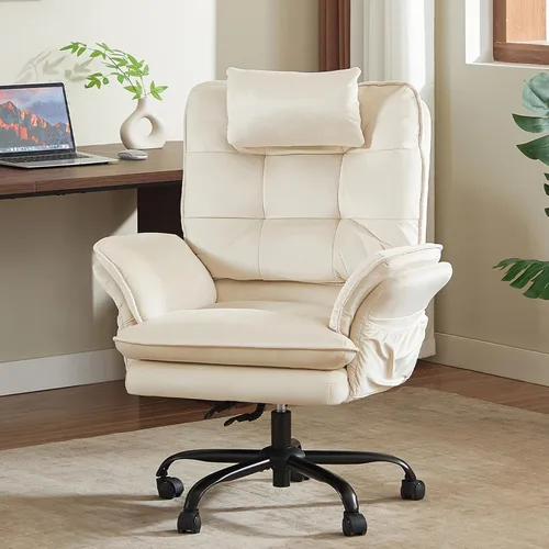 Miniatura 16 de Bestier Silla de oficina con patas cruzadas, silla cruzada con brazos ajustables, silla ejecutiva de terciopelo reclinable de 135° con ruedas, silla