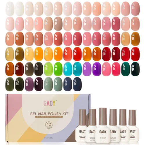 Miniatura 22 de GAOY - Juego de 42 esmaltes de uñas de gel, colores pastel, primavera, verano, rosa, verde, con capa superior brillante y mate y capa base