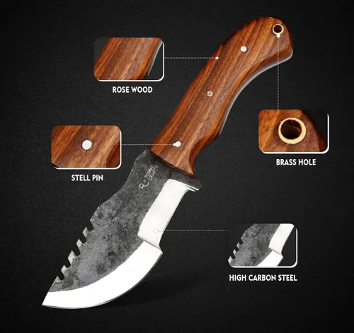 Miniatura 3 de Cuchillo de seguimiento de 8.5 pulgadas, hoja fija, supervivencia, caza, espiga completa, cuchillo táctico, hecho a mano, acero de alto carbono