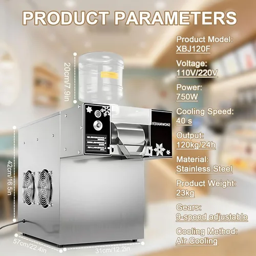 Miniatura 7 de Commercial Snowflake Ice Machine Shaved Ice Machine With Rapid Cooling Adjustable Speed Ice Cream Maker, Food-Grade Stainless Steel