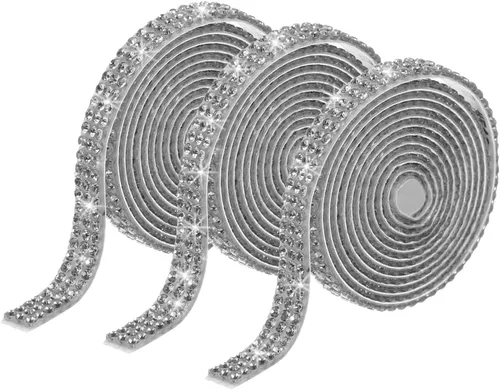 Miniatura 14 de MECCANIXITY 3 rollos de cinta de diamantes de imitación autoadhesiva de 3 yardas y 0.315 in para proyectos de artes y manualidades, pasteles de Beige