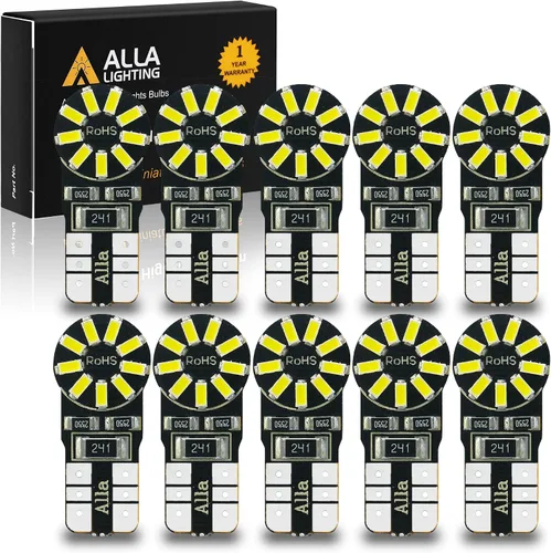 Alla Lighting 10 bombillas LED T10 168 194, 6000 K blanco súper brillante 161 175 2825 W5W bombilla 3014 SMD 12V bombillas de repuesto para