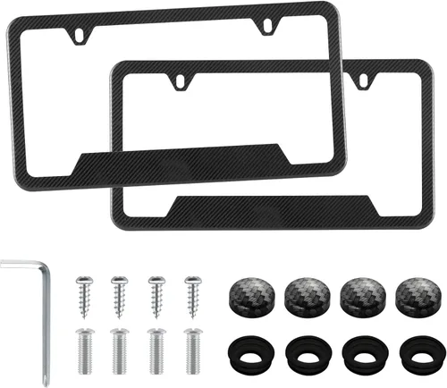 LivTee Marcos de matrícula de fibra de carbono, cubiertas de matrícula de acero inoxidable de 2 agujeros, 2PCS soporte de matrícula de coche, diseño